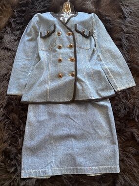 Studio L.A. Blue Denim Jacket with skirt Braided Trim